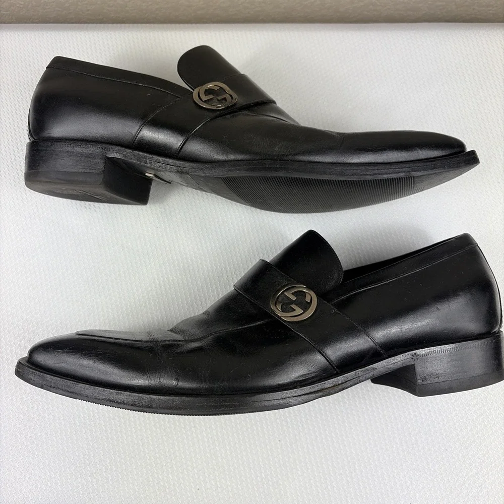 GUCCI BROADWICK INTERLOCKING GG Men's BLK LEATHER Loafer Gucci Size 11D W/ COA